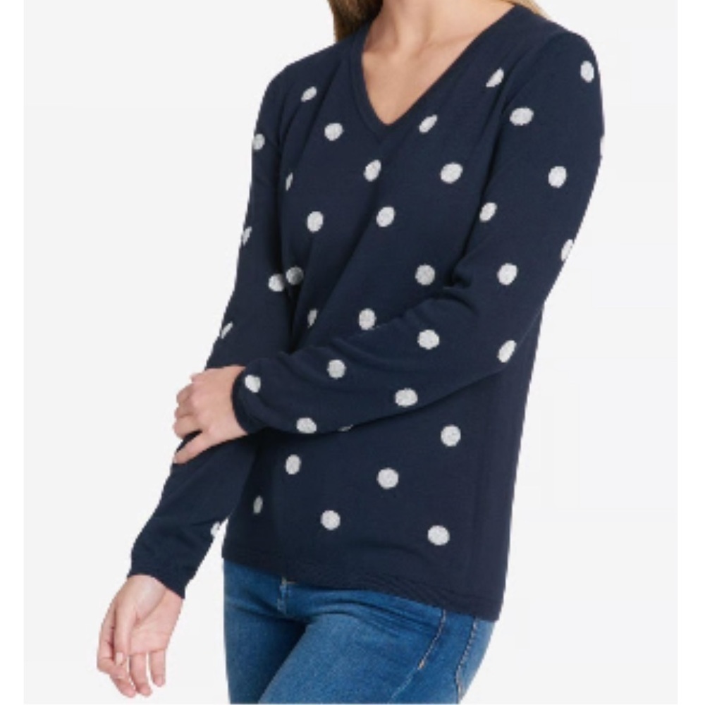 Tommy Hilfiger 100% Cotton Navy Polka Dot Sweater, size Medium M